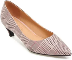 MIOKE Women's Fashion Plaid Comfort Low Kitten Heels Pumps Pointed Toe Slip On Office Party Dress Shoes