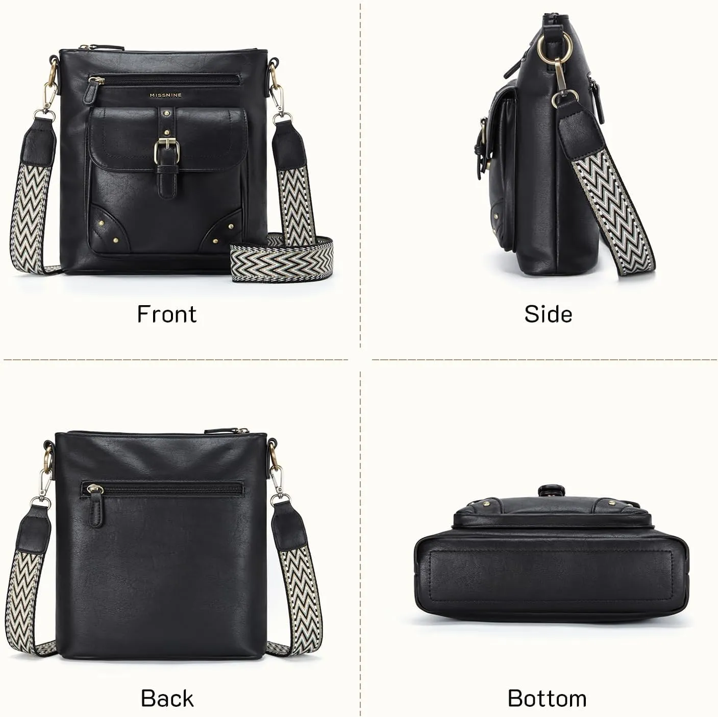 Missnine Crossbody Bags for Women Multi Pocket Purses Soft Leather Medium Shoulder Handbags with Adjustable Strap