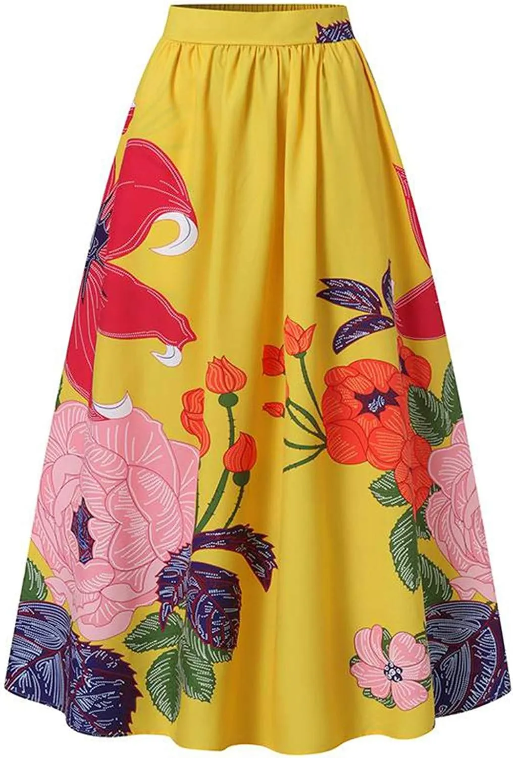 Miyaomn Women's Boho Floral Printed Maxi Skirt Summer Beach High Waisted Mopping Floor Length A Line Long Skirts with Pockets