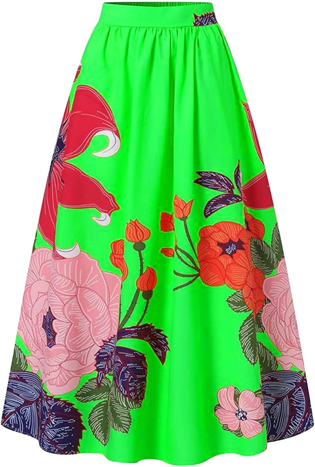 Miyaomn Women's Boho Floral Printed Maxi Skirt Summer Beach High Waisted Mopping Floor Length A Line Long Skirts with Pockets