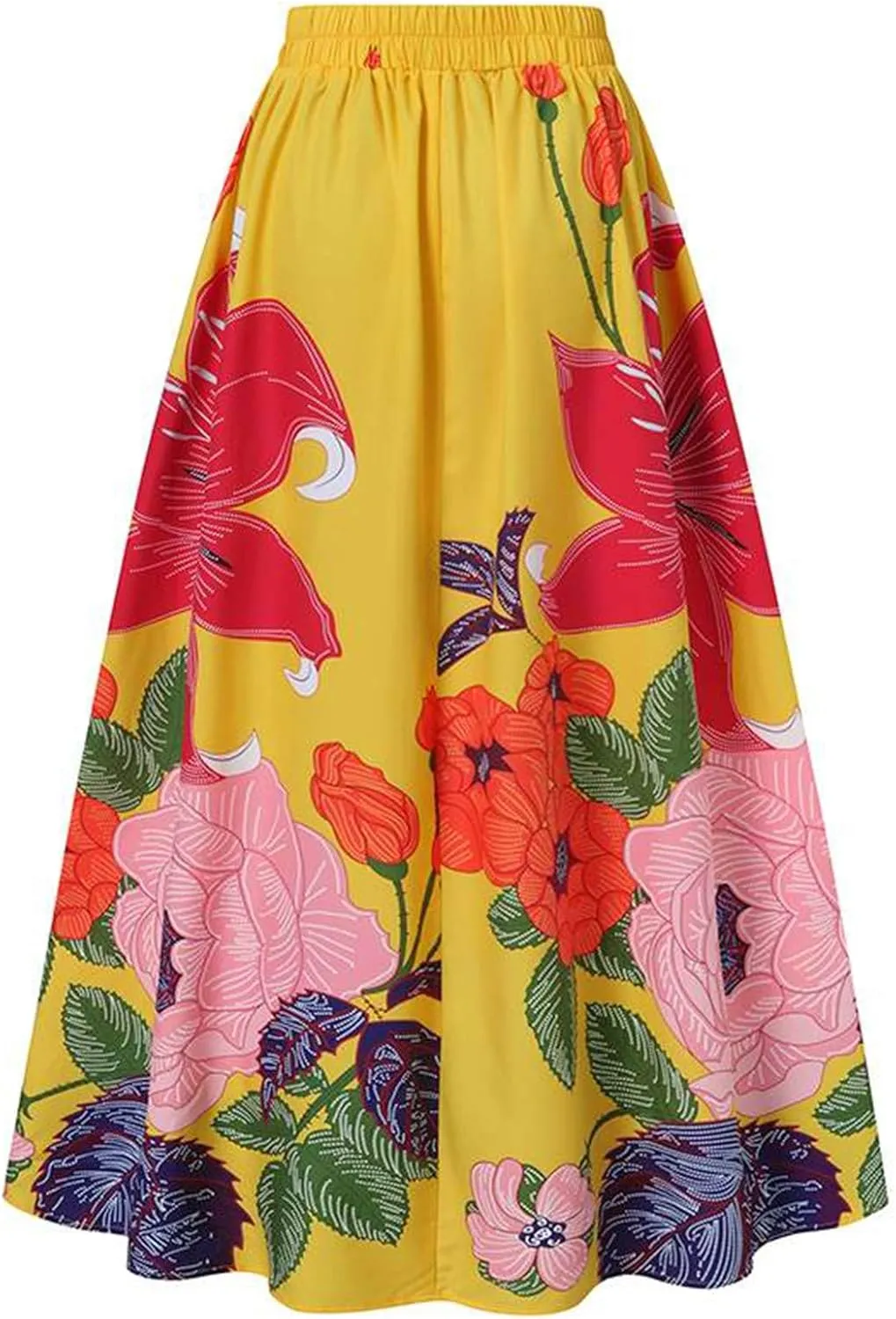 Miyaomn Women's Boho Floral Printed Maxi Skirt Summer Beach High Waisted Mopping Floor Length A Line Long Skirts with Pockets