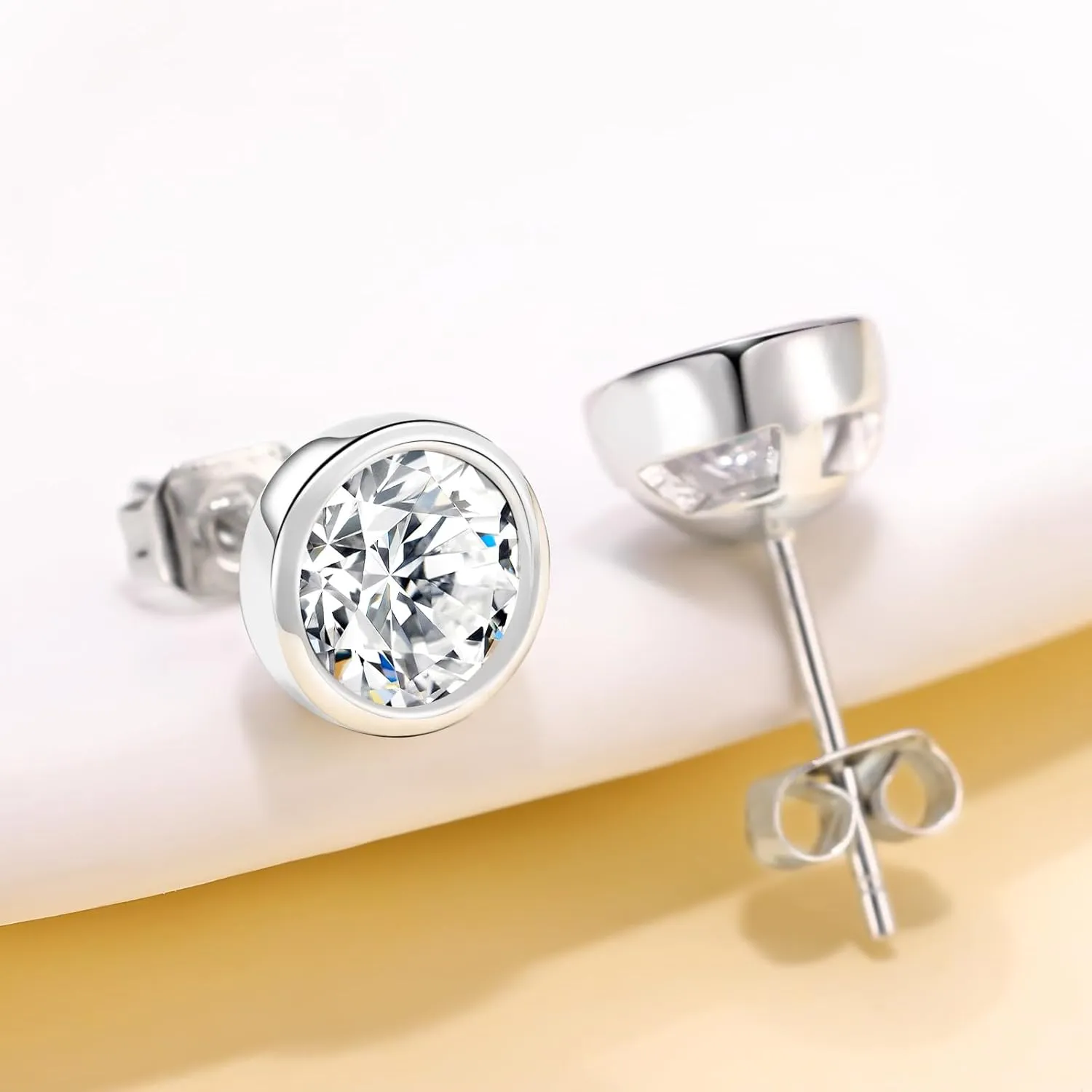 Moissanite Earrings for Women - 0.3/0.5/1ct Bezel Diamond Earrings,Silver Bezel Set Round Stud Earrings