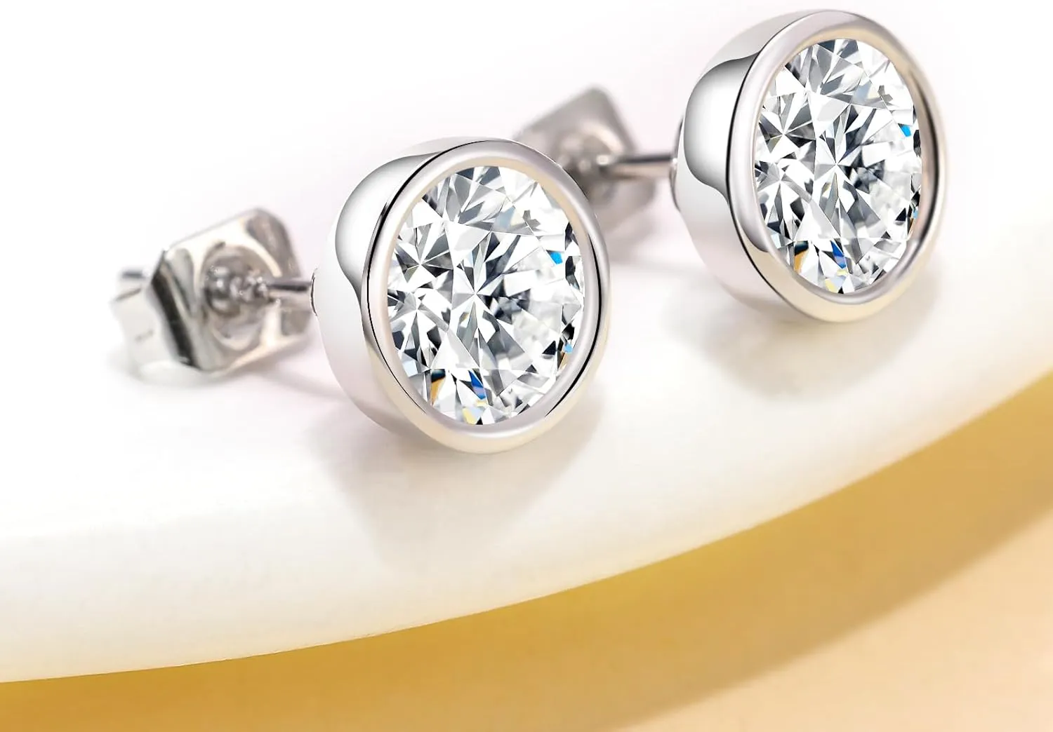 Moissanite Earrings for Women - 0.3/0.5/1ct Bezel Diamond Earrings,Silver Bezel Set Round Stud Earrings