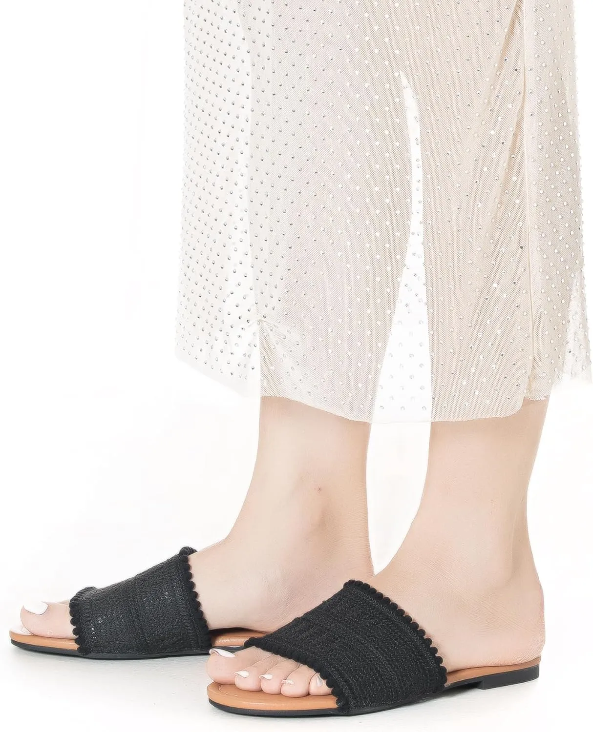 Mtzyoa Women Flat Sandals Braided Leather Nude Summer Dressy Fashion Evening Party Wedding Sandals