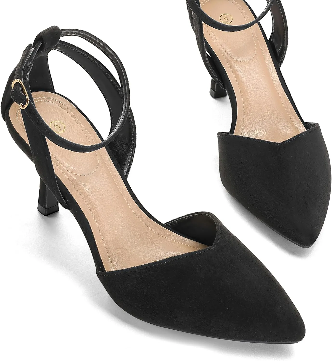 mysoft Women's Pumps Shoes Pointed Toe Kitten Low Heels Stiletto Ankle Strap Closed Toe Wedding Party Dress Sandals