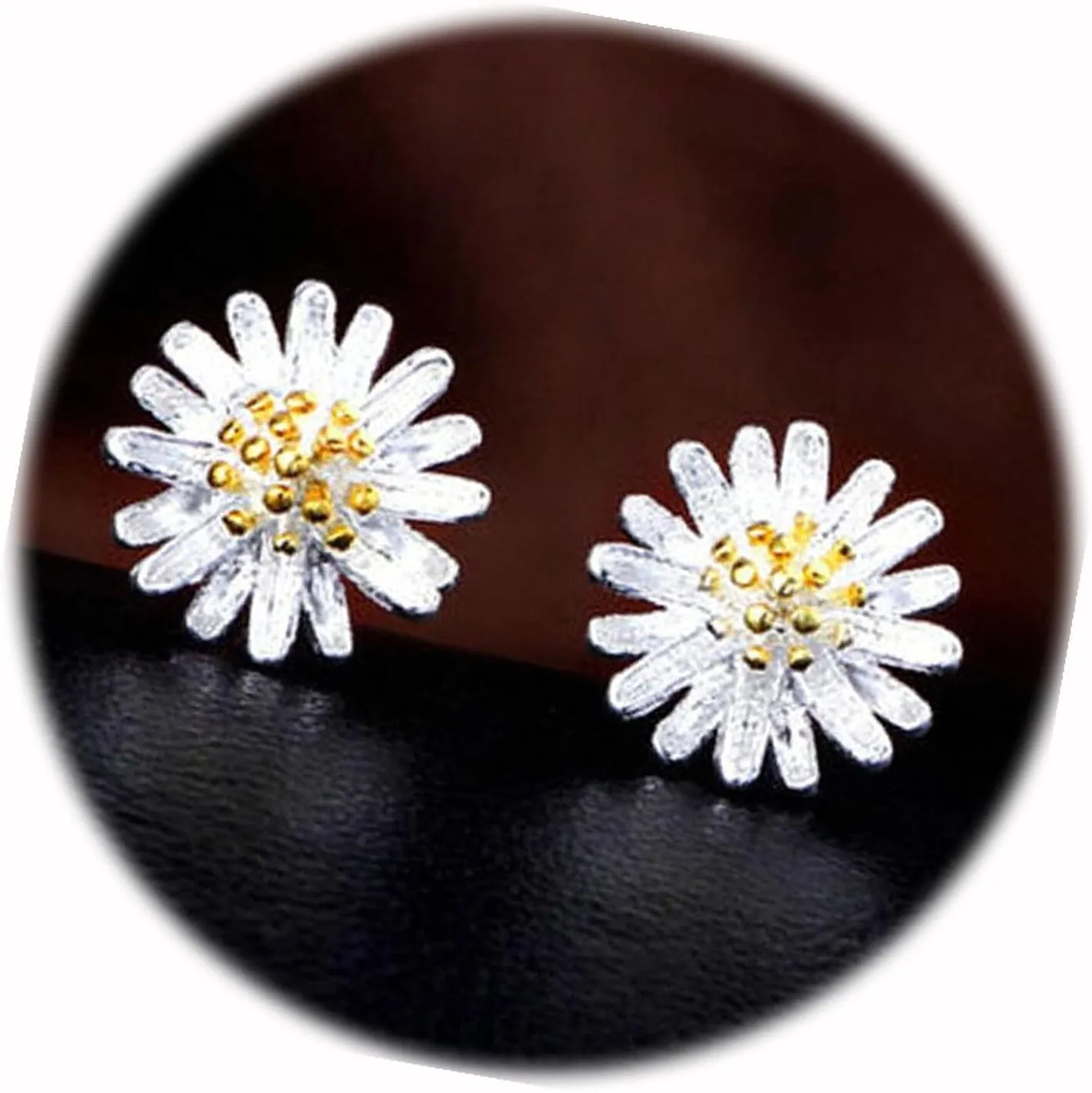 New Two-Tone Sterling Silver and Gold Plated Flower Stud Post Earrings Elegant Cute Unique Stunning Pretty jewerly Perfect for Any Occasion CRR00029INE