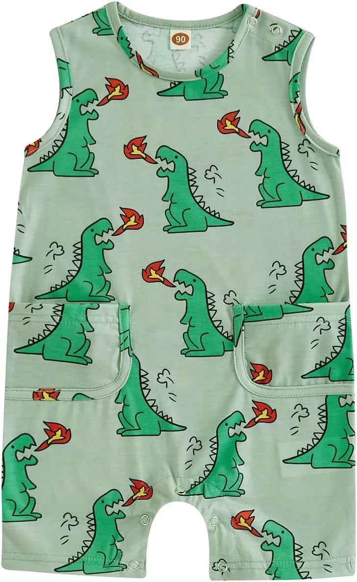 Newborn Baby Boy Summer Romper Cactus/Dinosaur Sleeveless Romper Shorts One Piece Jumpsuit Playsuit Dinosaur Outfit