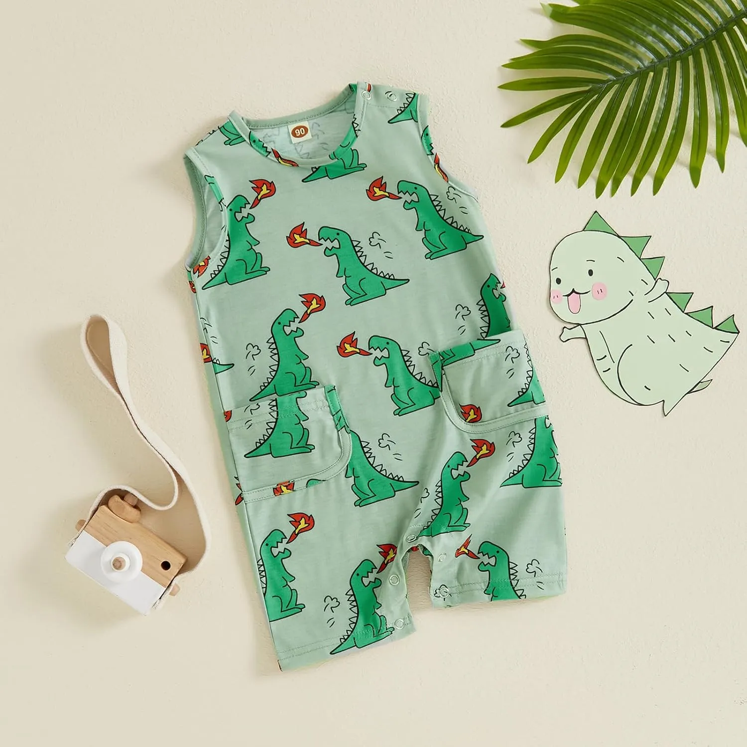 Newborn Baby Boy Summer Romper Cactus/Dinosaur Sleeveless Romper Shorts One Piece Jumpsuit Playsuit Dinosaur Outfit