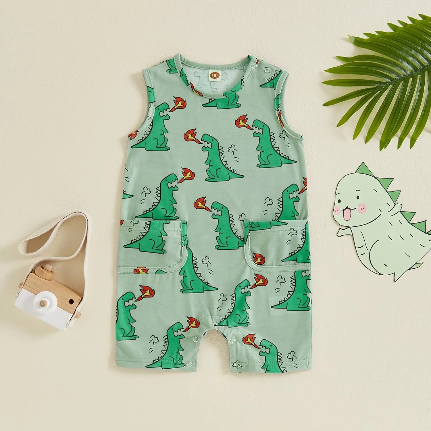 Newborn Baby Boy Summer Romper Cactus/Dinosaur Sleeveless Romper Shorts One Piece Jumpsuit Playsuit Dinosaur Outfit