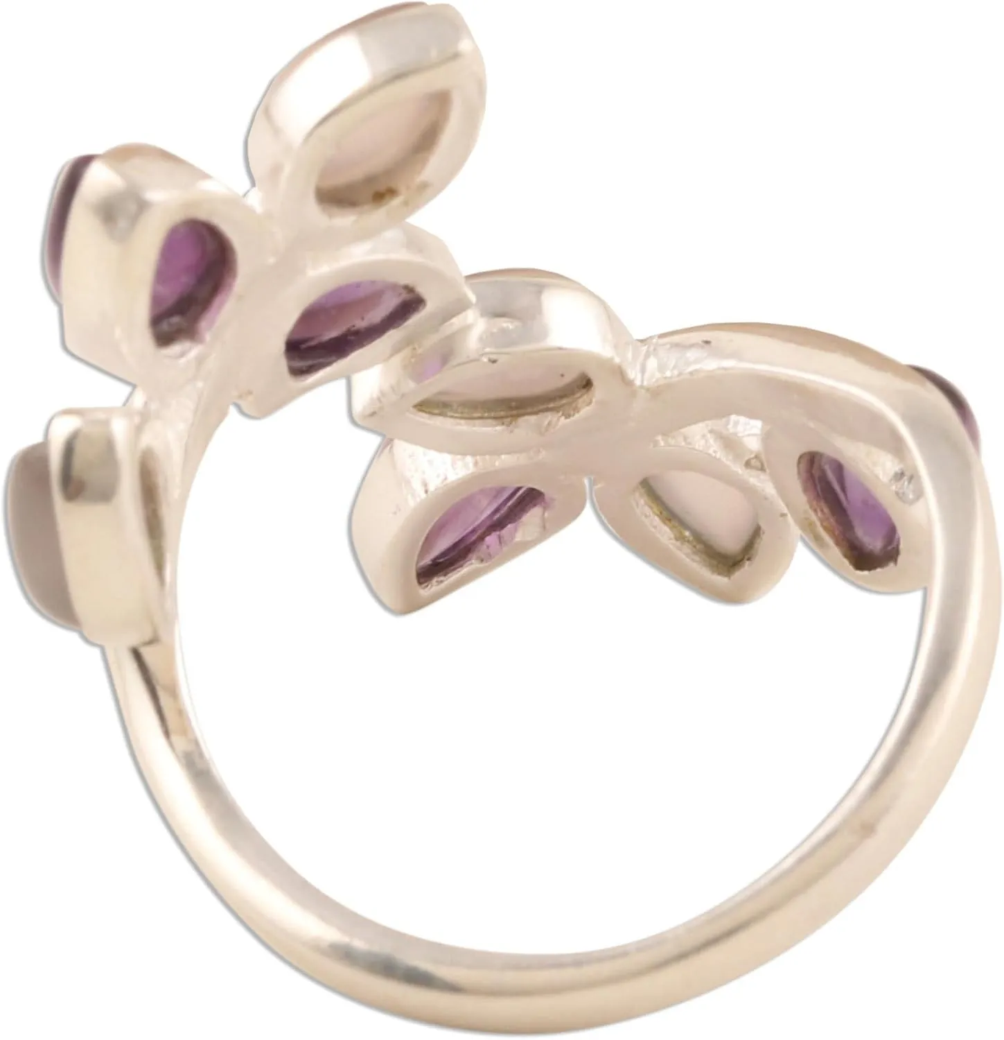 NOVICA Artisan Handmade Amethyst Rose Quartz Cocktail Ring Gemstone .925 Sterling Silver India Birthstone 'Leafy Glory'