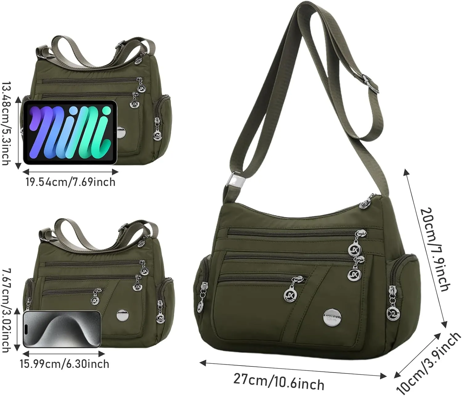 Nylon Crossbody Bags for Women Waterproof Shoulder Bag Ladies Multi Pocket Tote Handbag Travel Messenger Bag