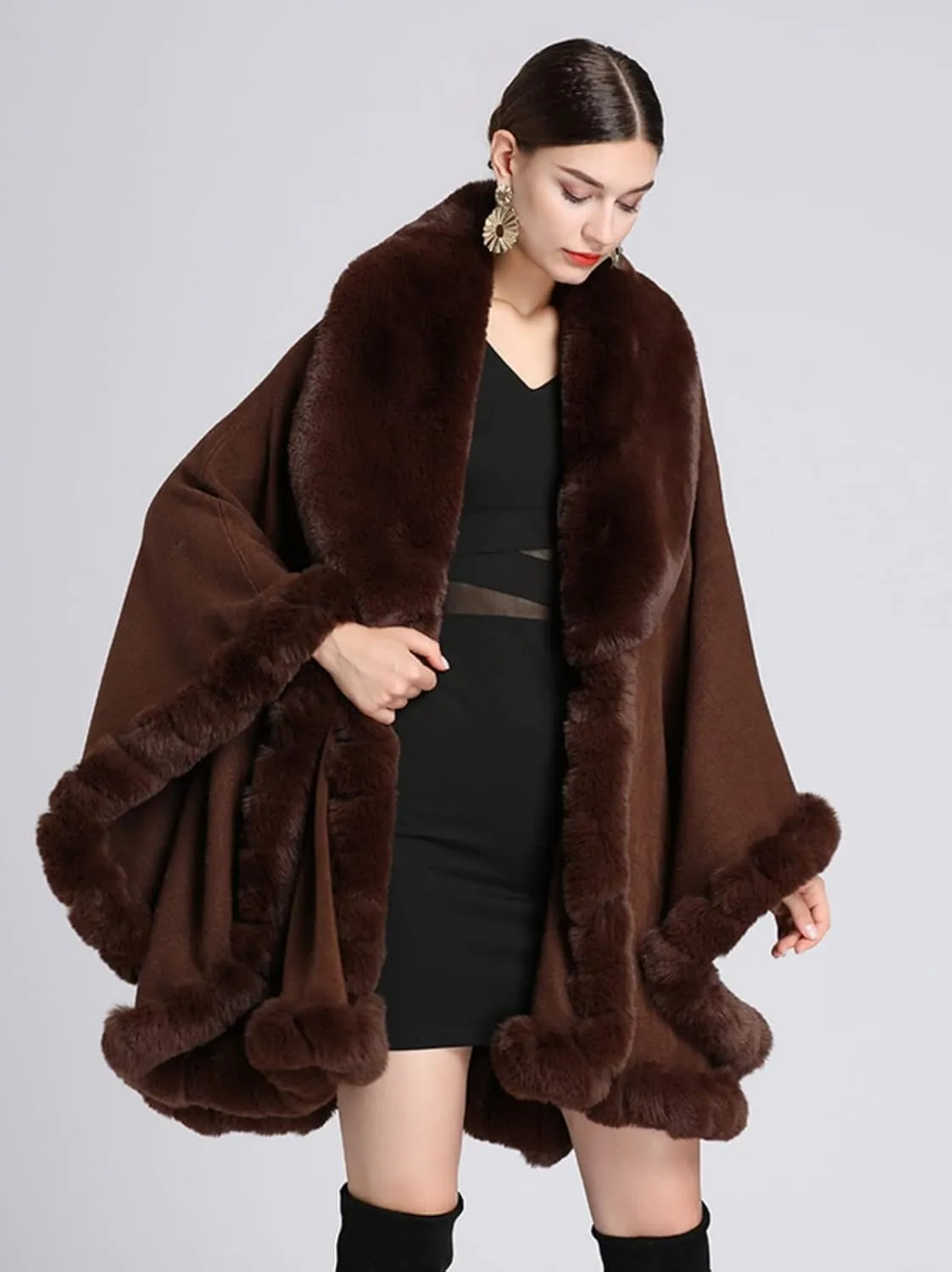 Obosoyo Ponchos for Women Shawls and Wraps Evening Dresses Faux Fur Collar Cloak Cape Pashmina