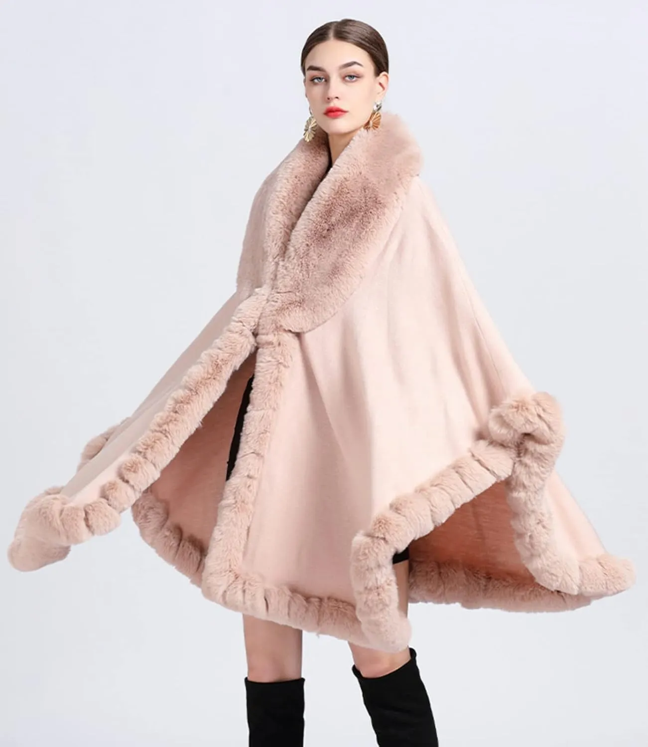 Obosoyo Ponchos for Women Shawls and Wraps Evening Dresses Faux Fur Collar Cloak Cape Pashmina