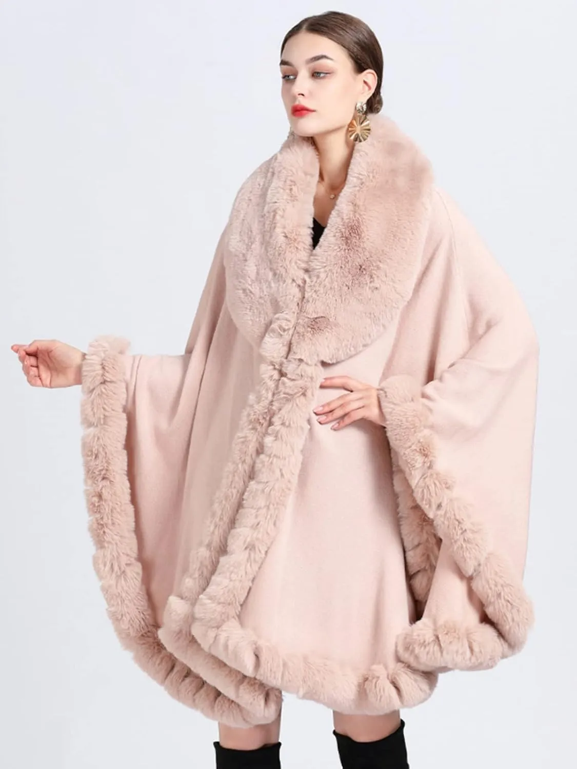 Obosoyo Ponchos for Women Shawls and Wraps Evening Dresses Faux Fur Collar Cloak Cape Pashmina