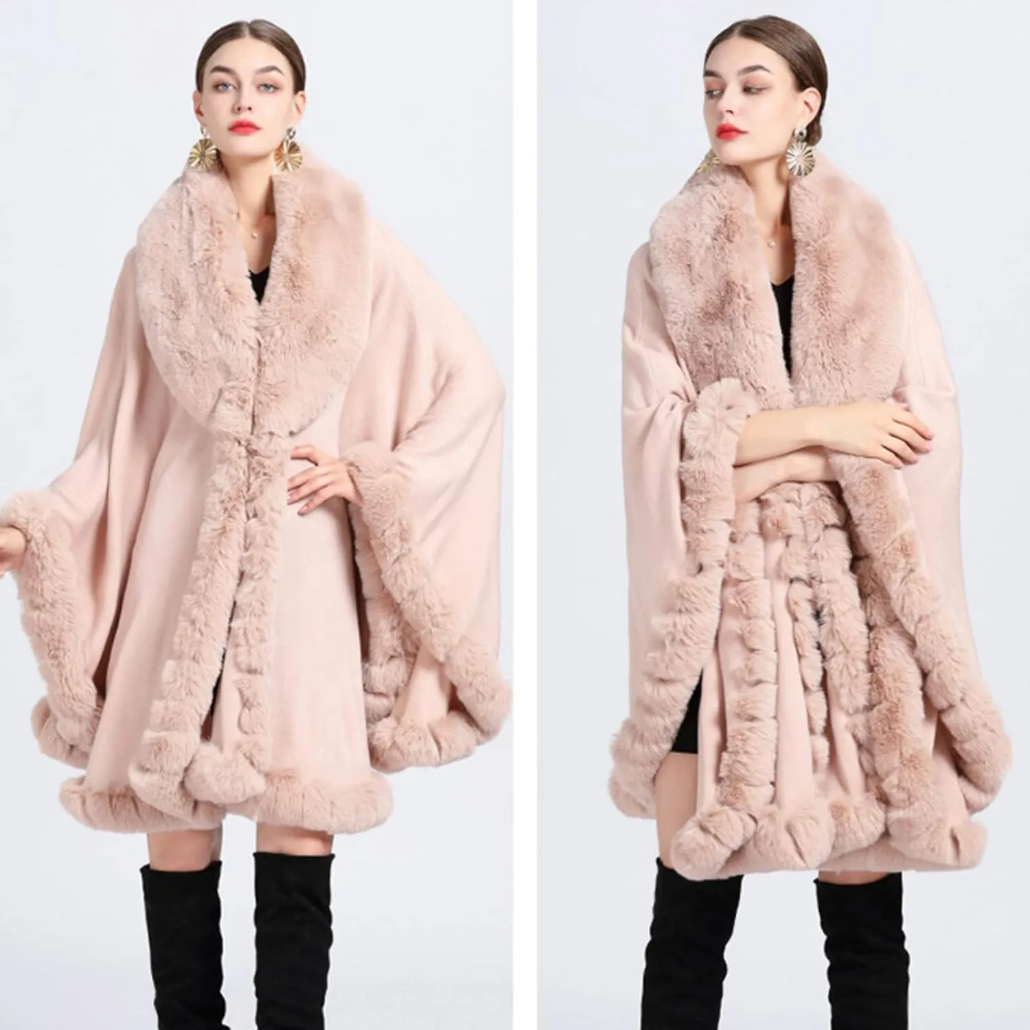Obosoyo Ponchos for Women Shawls and Wraps Evening Dresses Faux Fur Collar Cloak Cape Pashmina