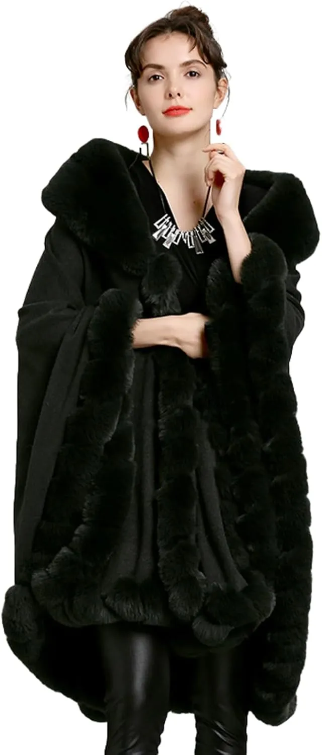 Obosoyo Ponchos for Women Shawls and Wraps Evening Dresses Faux Fur Collar Cloak Cape Pashmina