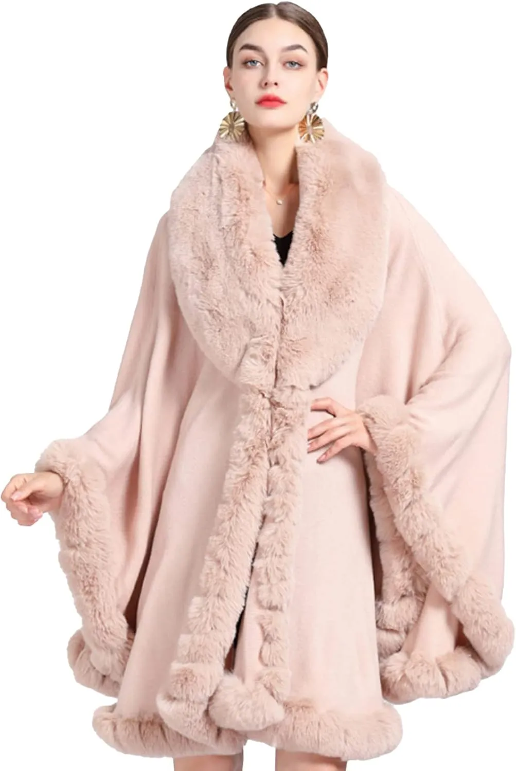 Obosoyo Ponchos for Women Shawls and Wraps Evening Dresses Faux Fur Collar Cloak Cape Pashmina