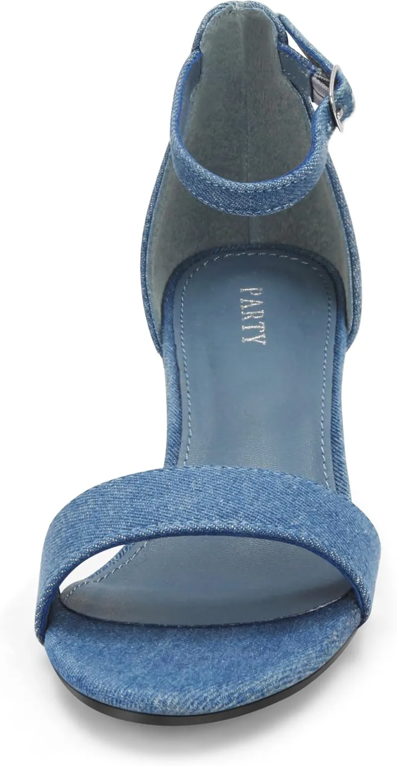 PARTY Women's Open Toe Ankle Strap Low Block Chunky Heels Sandals