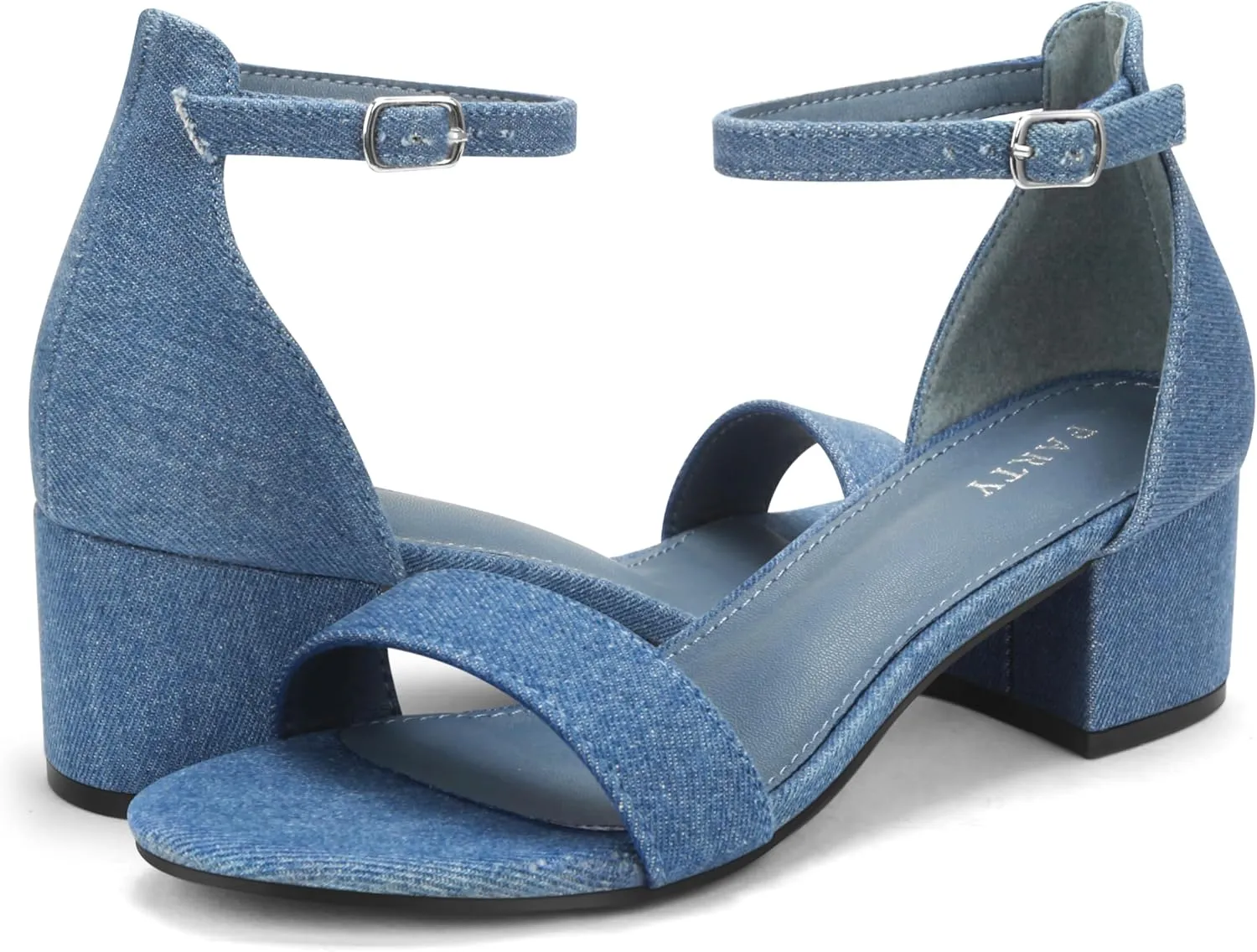 PARTY Women's Open Toe Ankle Strap Low Block Chunky Heels Sandals