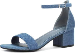 PARTY Women's Open Toe Ankle Strap Low Block Chunky Heels Sandals
