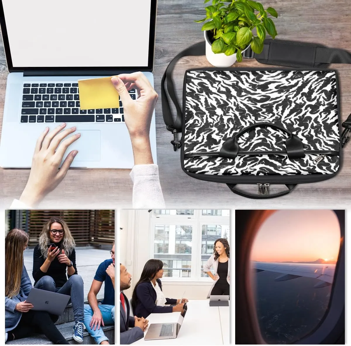 People Shapes Laptop Shoulder Messenger Bag Waterproof Laptop Briefcase Handle Padded Strap