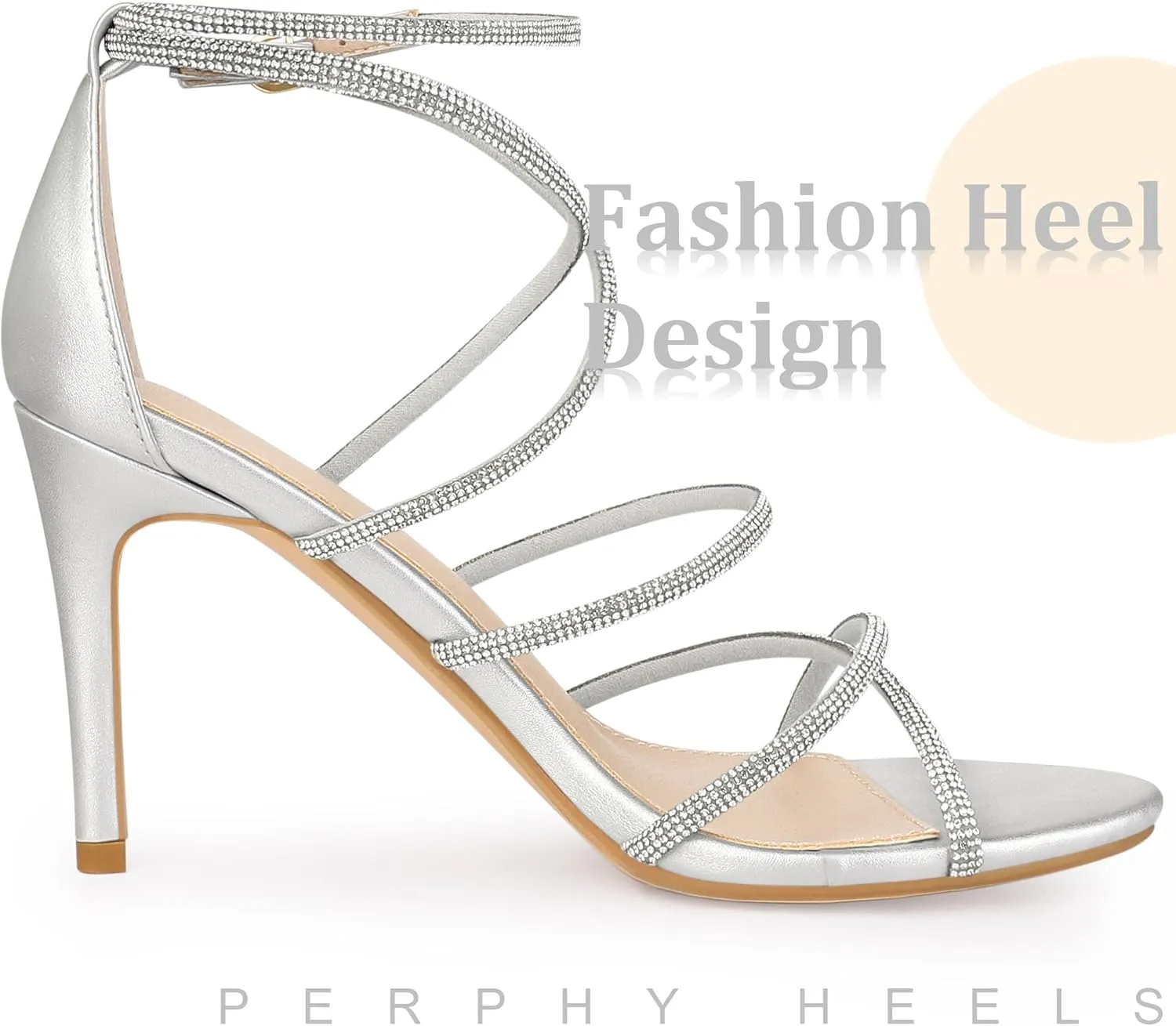 Perphy Open Toe Stiletto Heel Ankle Strap Strappy Rhinestone Heels Sandals for Women