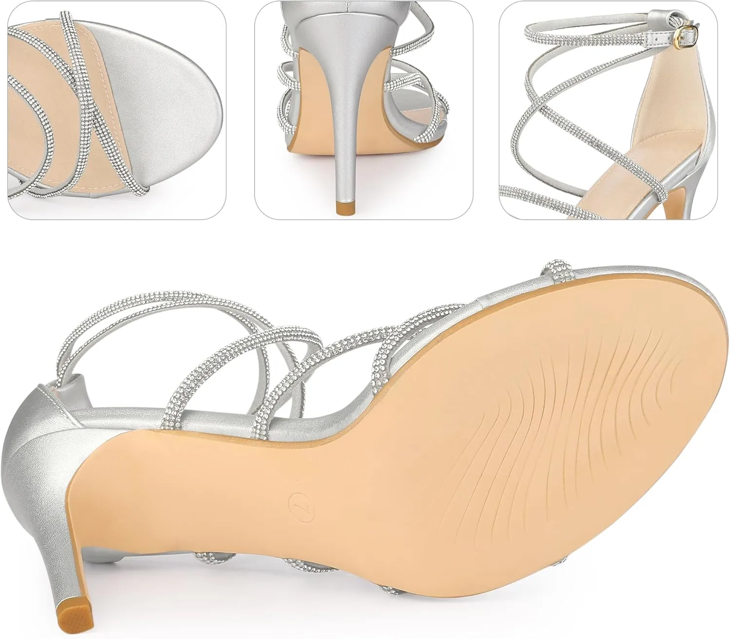 Perphy Open Toe Stiletto Heel Ankle Strap Strappy Rhinestone Heels Sandals for Women