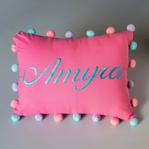 Personalised Pom Pom Pillow - Girl