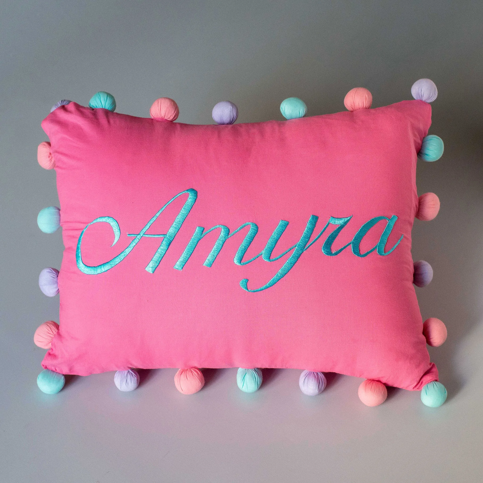 Personalised Pom Pom Pillow - Girl