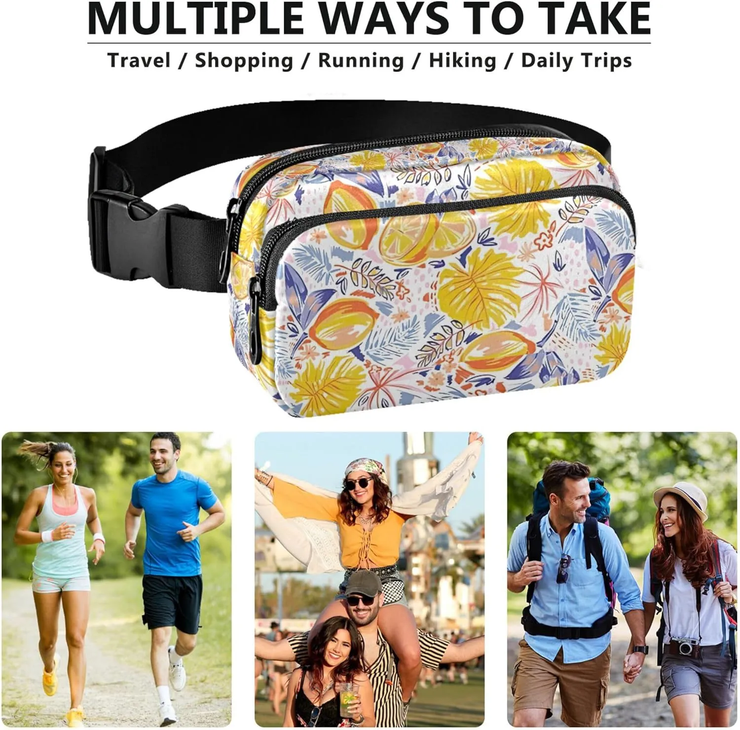 Personalized Colourful Fruits Lemon Monstera Waterproof Womens Fanny Pack Hip Pouch Belt Bag Fashion Travel Waist Pouch