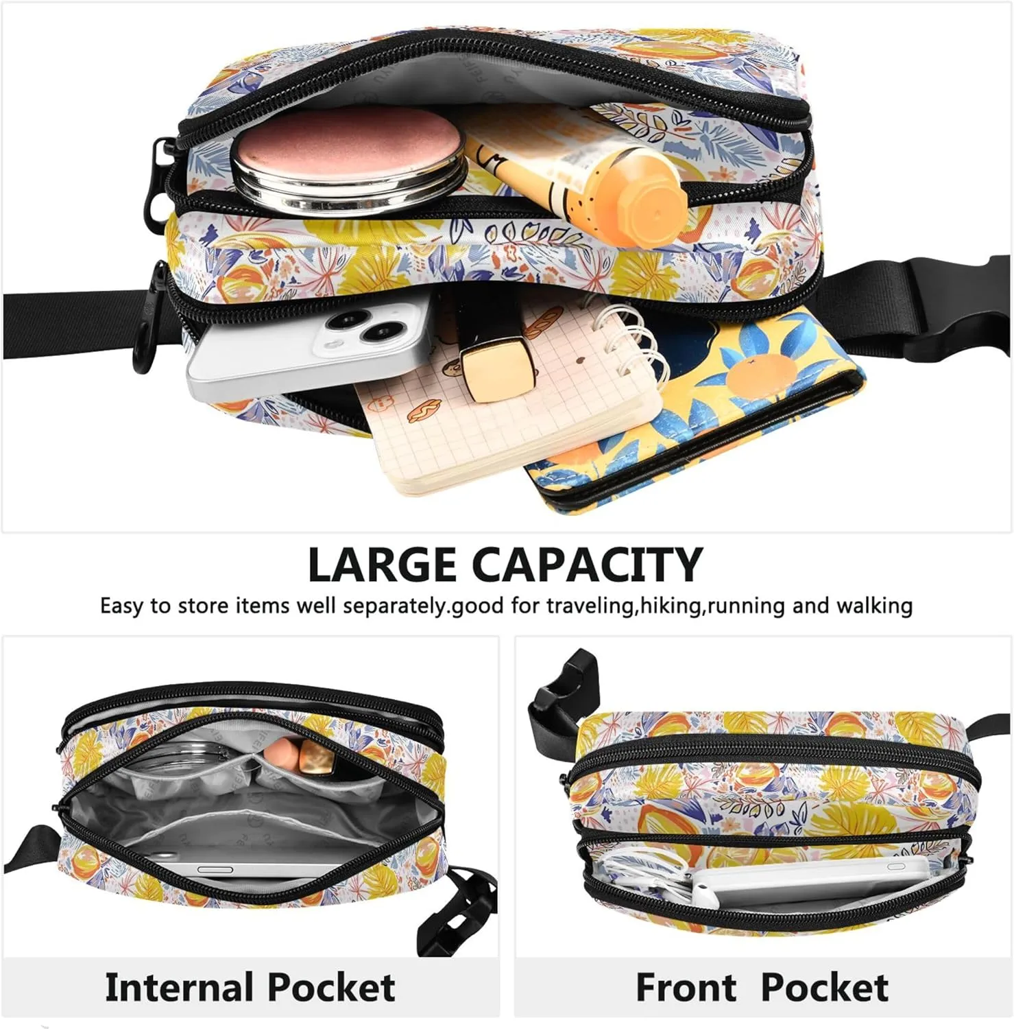 Personalized Colourful Fruits Lemon Monstera Waterproof Womens Fanny Pack Hip Pouch Belt Bag Fashion Travel Waist Pouch