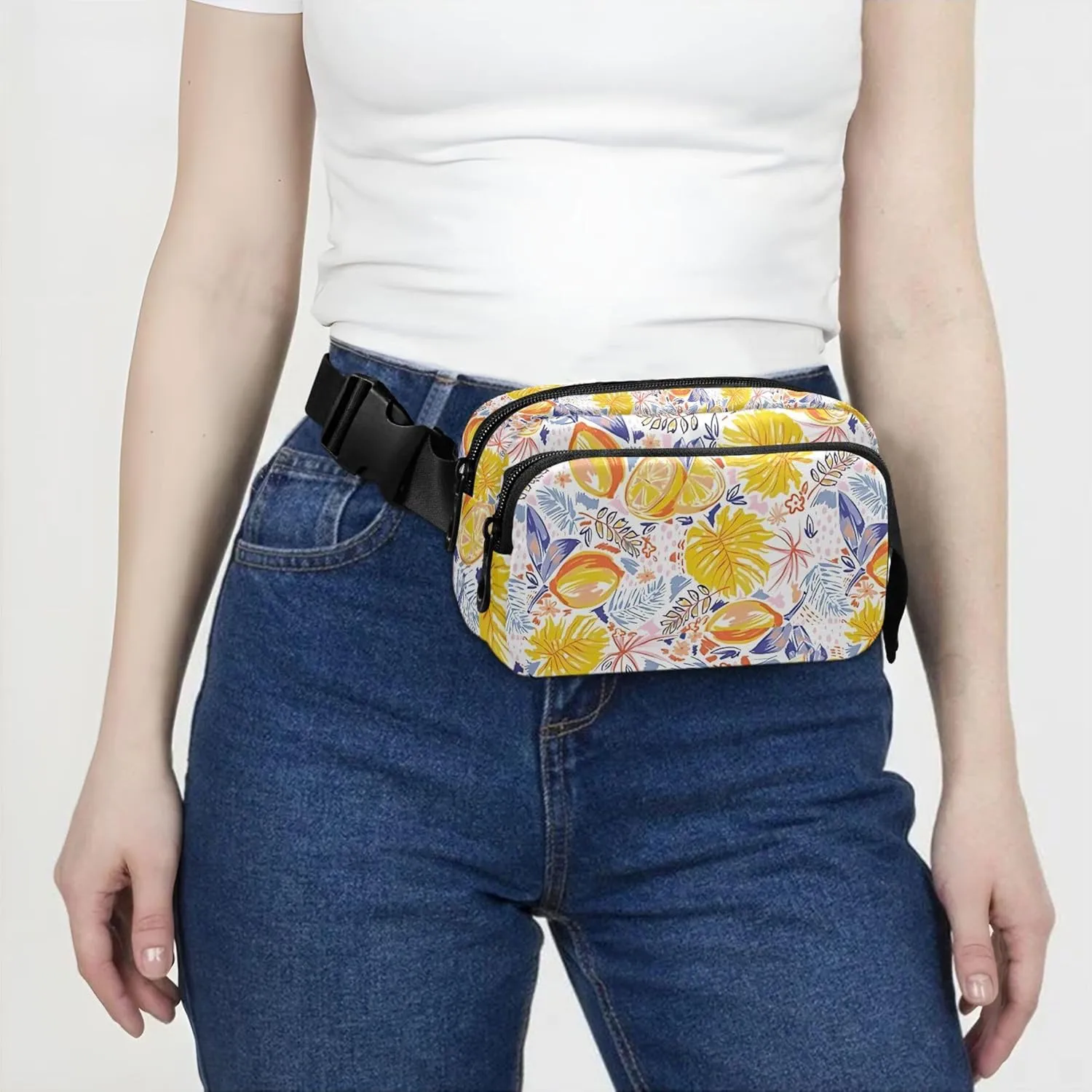 Personalized Colourful Fruits Lemon Monstera Waterproof Womens Fanny Pack Hip Pouch Belt Bag Fashion Travel Waist Pouch