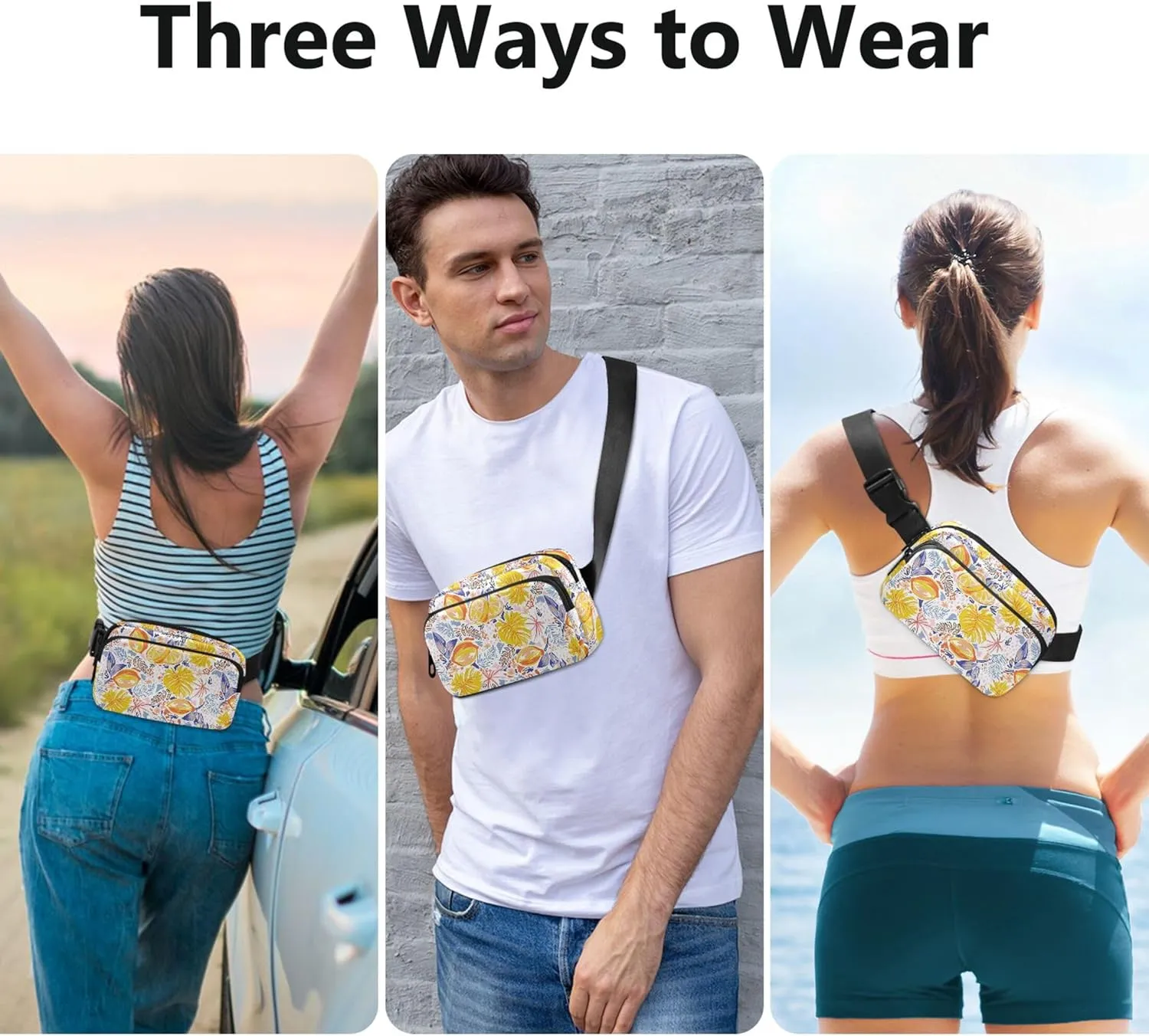 Personalized Colourful Fruits Lemon Monstera Waterproof Womens Fanny Pack Hip Pouch Belt Bag Fashion Travel Waist Pouch