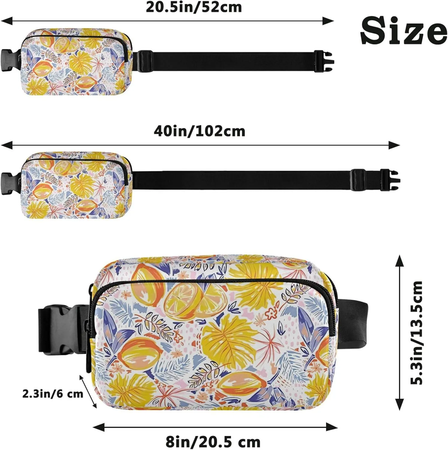 Personalized Colourful Fruits Lemon Monstera Waterproof Womens Fanny Pack Hip Pouch Belt Bag Fashion Travel Waist Pouch