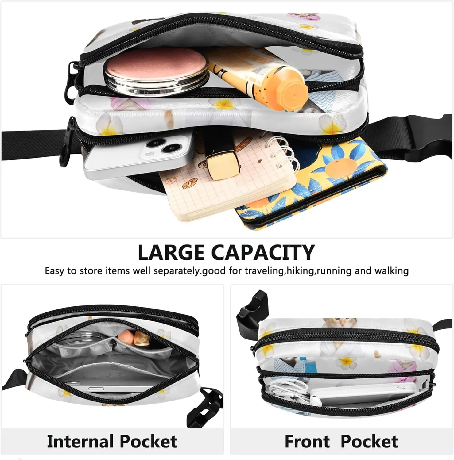 Please Help me Make Cute Womens Fanny Pack Waterproof Hip Pouch Belt Bag Flower Waist Purse for Women