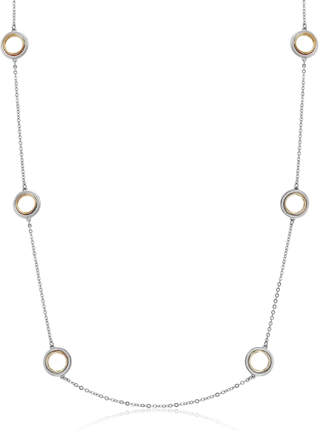 POMINA Gold Disc Coin Heart Station Necklace Gold Silver Two Tone Circle Ring Station Long Necklace for Women