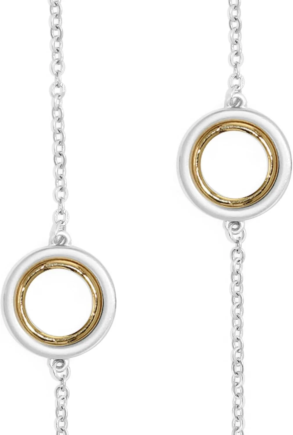 POMINA Gold Disc Coin Heart Station Necklace Gold Silver Two Tone Circle Ring Station Long Necklace for Women