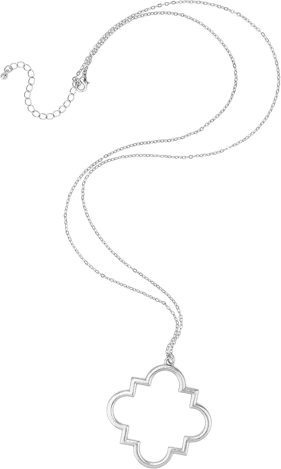 POMINA Gold Fashion Long Chain Necklace Quatrefoil Necklace Two-Tone Clover Pendant Necklace Geometric Pendant Sweater Long Necklace for Women
