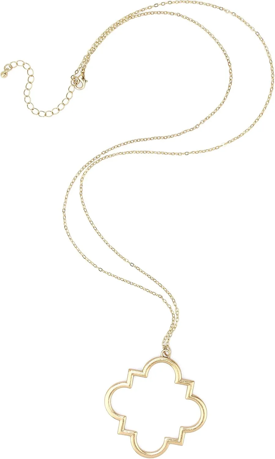 POMINA Gold Fashion Long Chain Necklace Quatrefoil Necklace Two-Tone Clover Pendant Necklace Geometric Pendant Sweater Long Necklace for Women