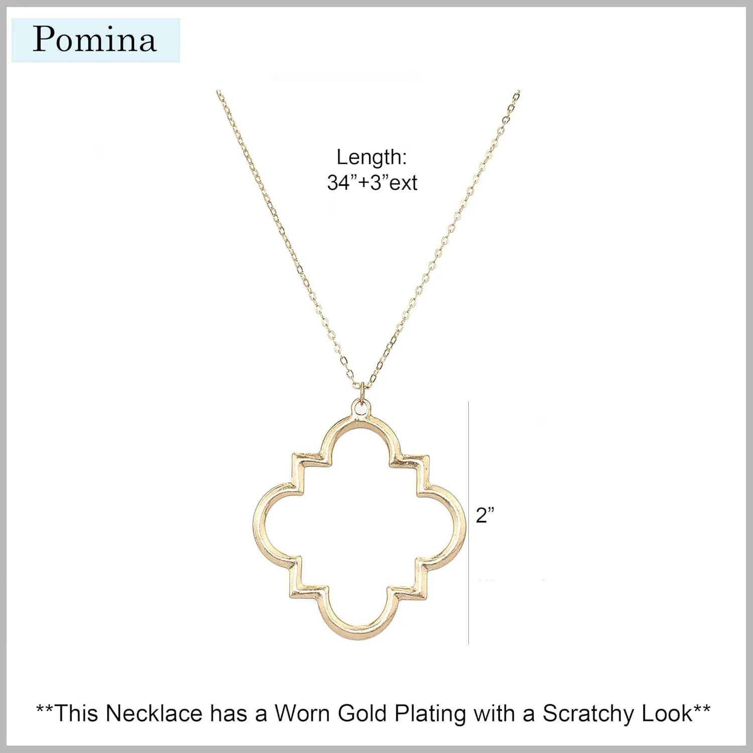 POMINA Gold Fashion Long Chain Necklace Quatrefoil Necklace Two-Tone Clover Pendant Necklace Geometric Pendant Sweater Long Necklace for Women