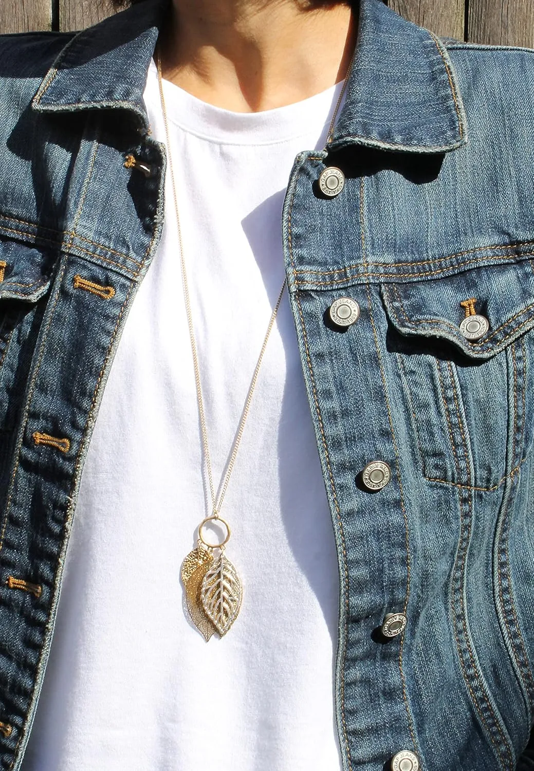 POMINA Gold Silver Two Tone Filigree Fall Leaf Pendant Long Necklace Chic Sweater Chain Statement Necklace for Women