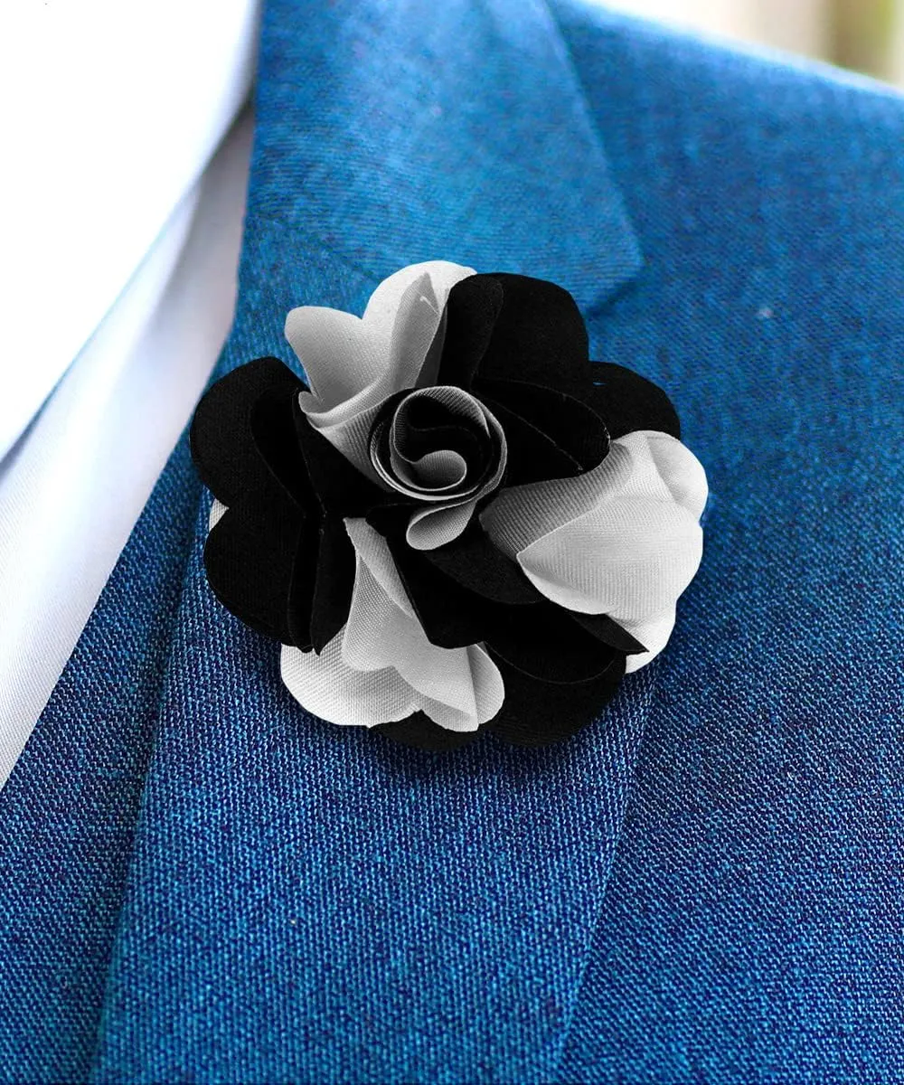 Premium Two-Tone Flower Lapel Pin - Formal Boutonniere for Men, Flower Brooch Pin