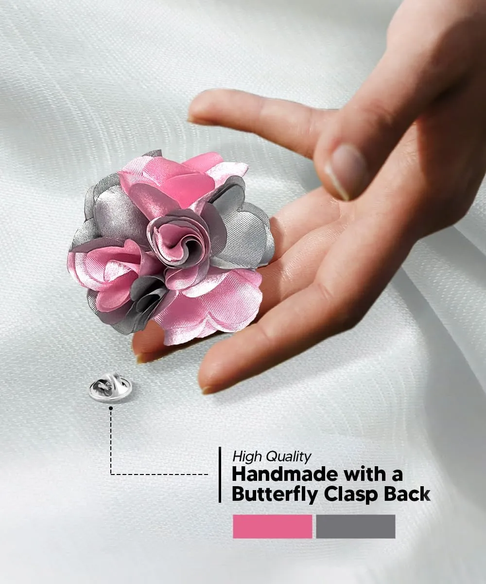 Premium Two-Tone Flower Lapel Pin - Formal Boutonniere for Men, Flower Brooch Pin