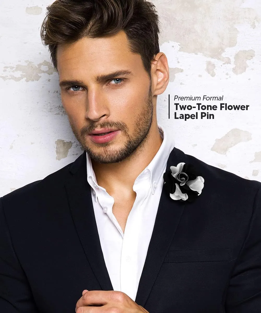 Premium Two-Tone Flower Lapel Pin - Formal Boutonniere for Men, Flower Brooch Pin