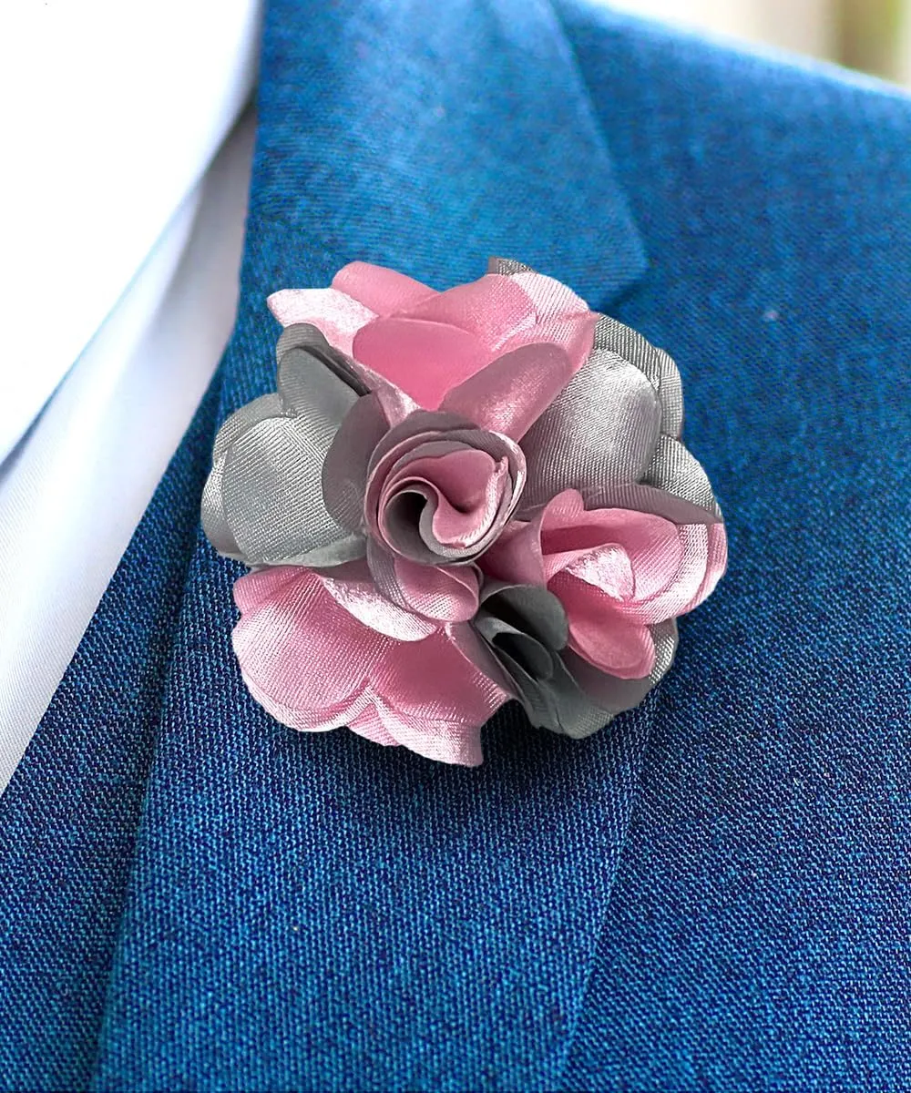 Premium Two-Tone Flower Lapel Pin - Formal Boutonniere for Men, Flower Brooch Pin