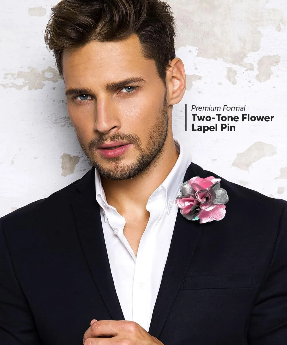 Premium Two-Tone Flower Lapel Pin - Formal Boutonniere for Men, Flower Brooch Pin