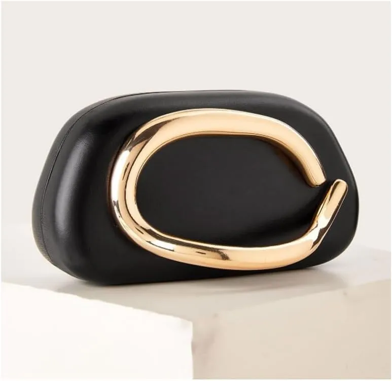 PU Leather Black Evening Bag Simple Versatile Banquet Handbag