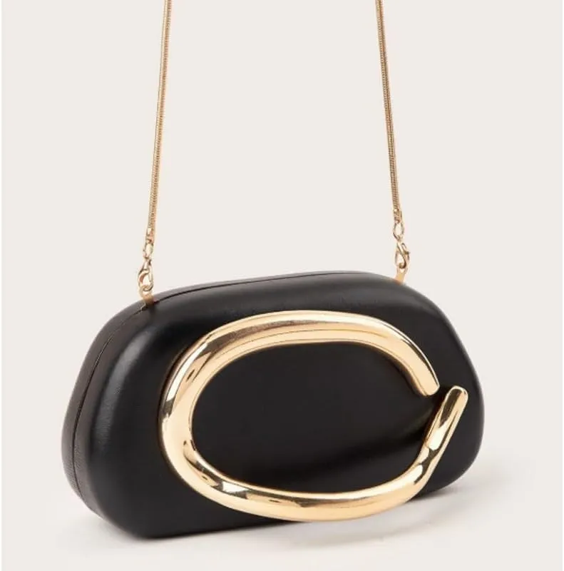 PU Leather Black Evening Bag Simple Versatile Banquet Handbag