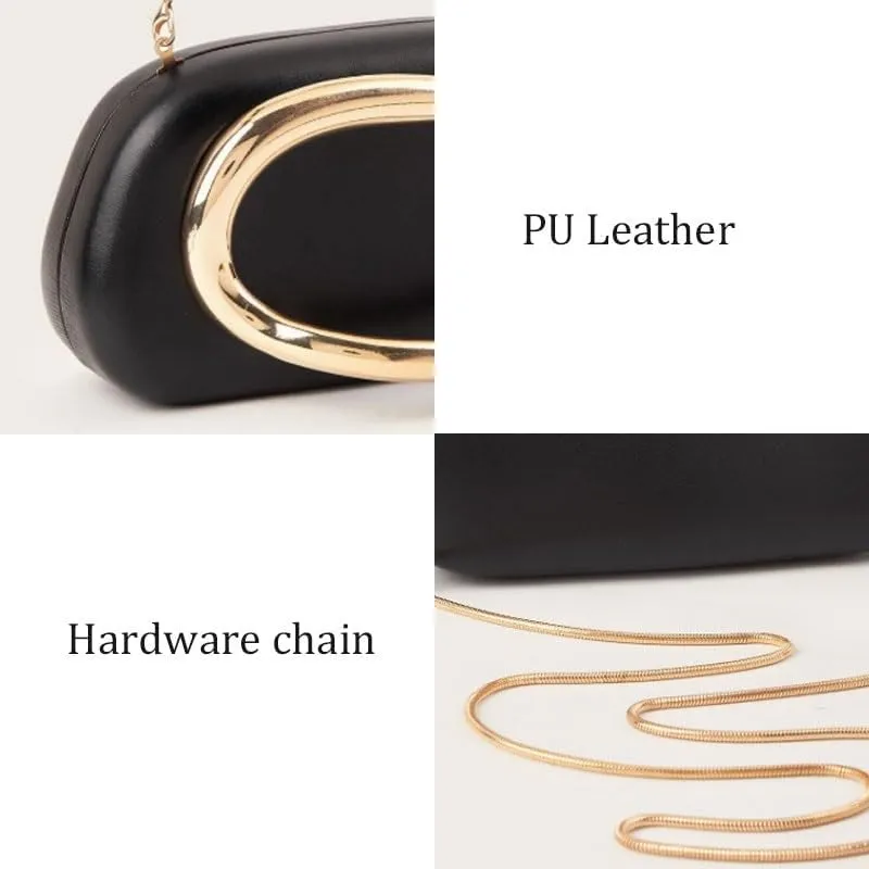 PU Leather Black Evening Bag Simple Versatile Banquet Handbag