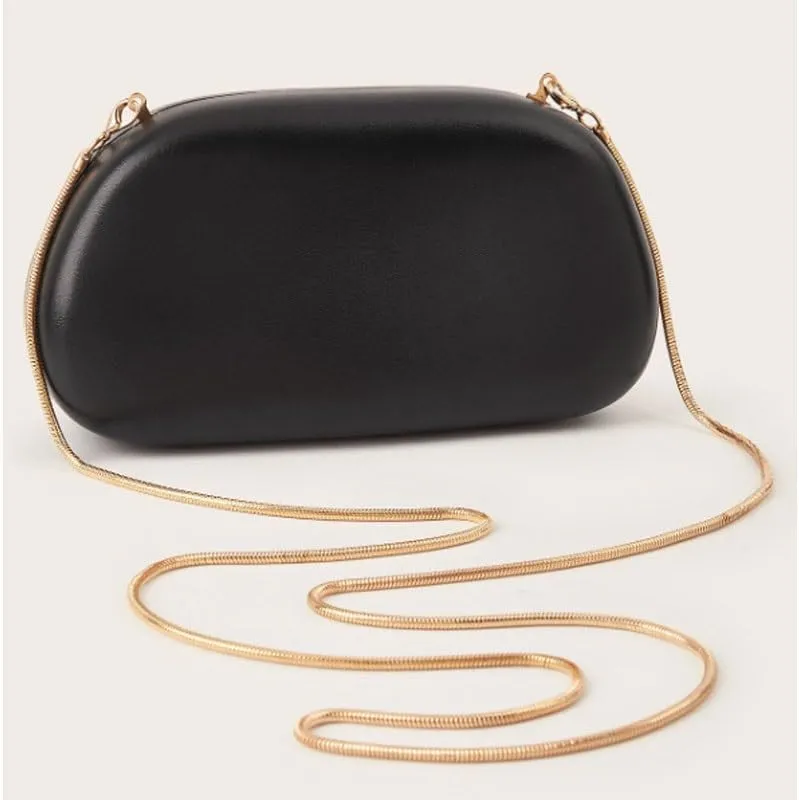PU Leather Black Evening Bag Simple Versatile Banquet Handbag